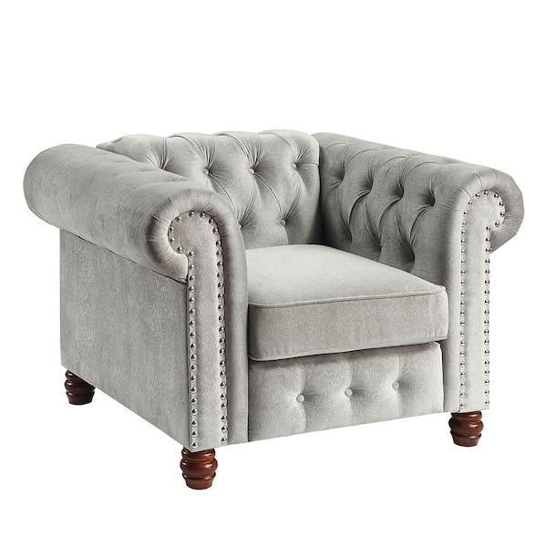 Lazzara Clifton Gray Velvet Arm Chair