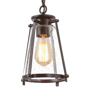 Asaf Modern Farmhouse 1-Light Oil-Rubbed Bronze Island Pendant Light with Bell Seeded Glass Shade Mini Lantern for Foyer