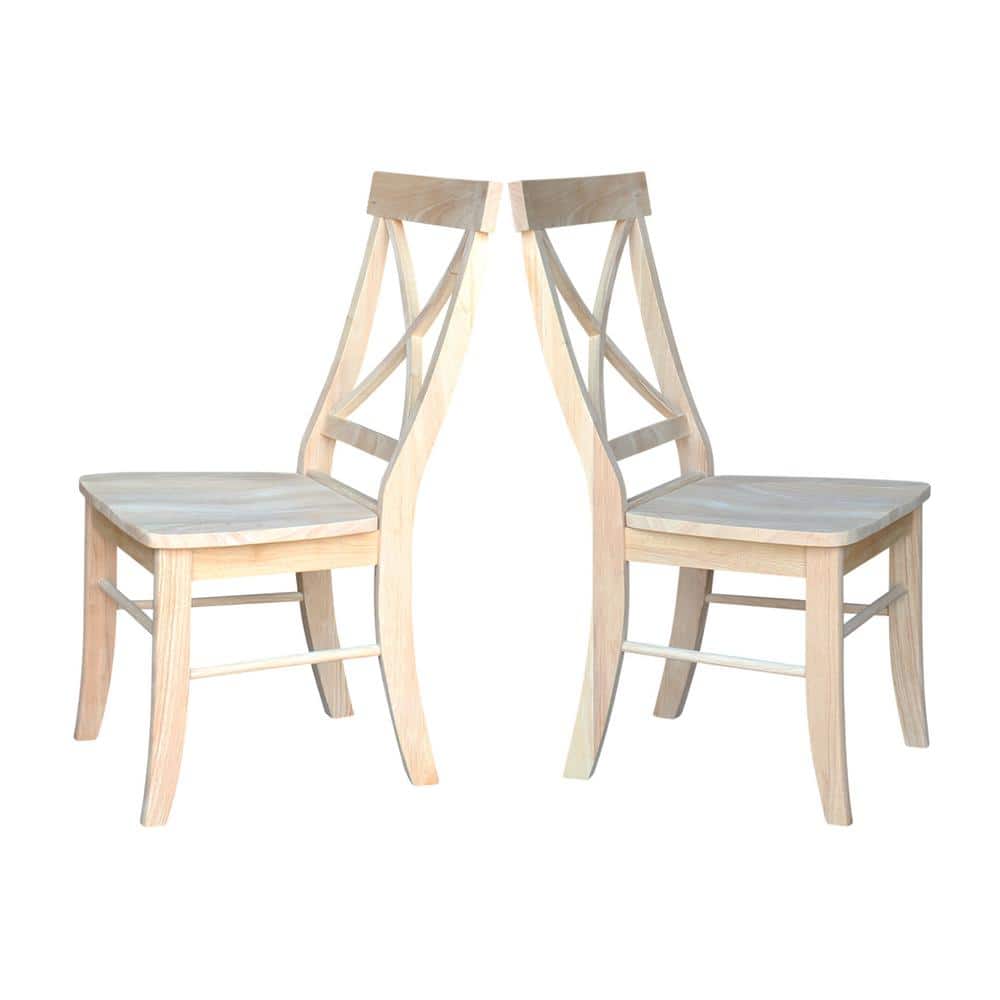 Set of 2 White Cross Back Solid Wood Dining Chairs
