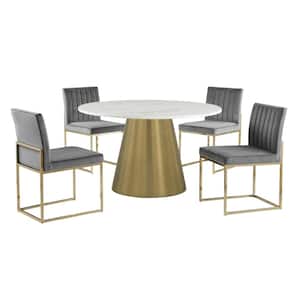 Jacobsen 5-Piece Gray Velvet Round Dining Set (Seats-4)