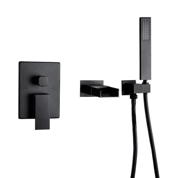 Flynama Single-Handle 1-Spray Wall Mounted Tub and Shower Faucet Handheld Bathtub Faucet in Matte Black (Valve Included)