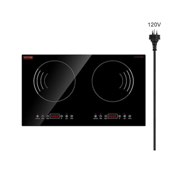 23.6 in. Induction Cooktop 1800W Electric Countertop Burner 2 Burner Touch Control Stove Built-In, 9 Elements Black