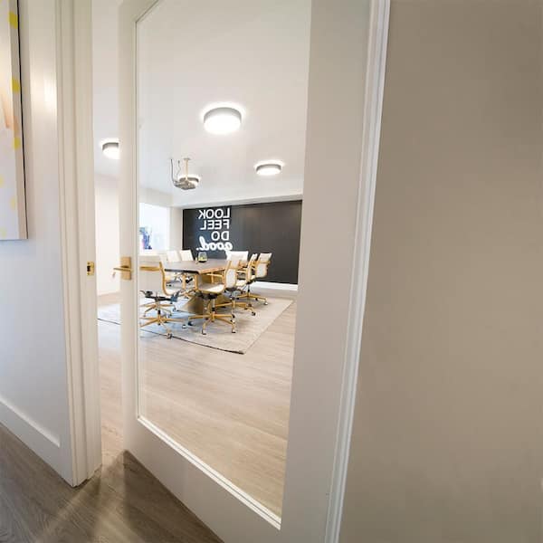 36 in. x 96 in. 1-Lite Primed Right-Hand Solid Hybrid Core MDF Wood Clear Single Prehung Interior Door