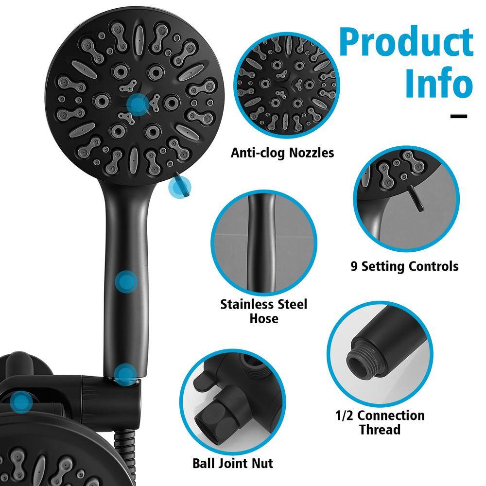 Matte Black Dual Head Wall Mounted Shower System with Stainless Steel Hose