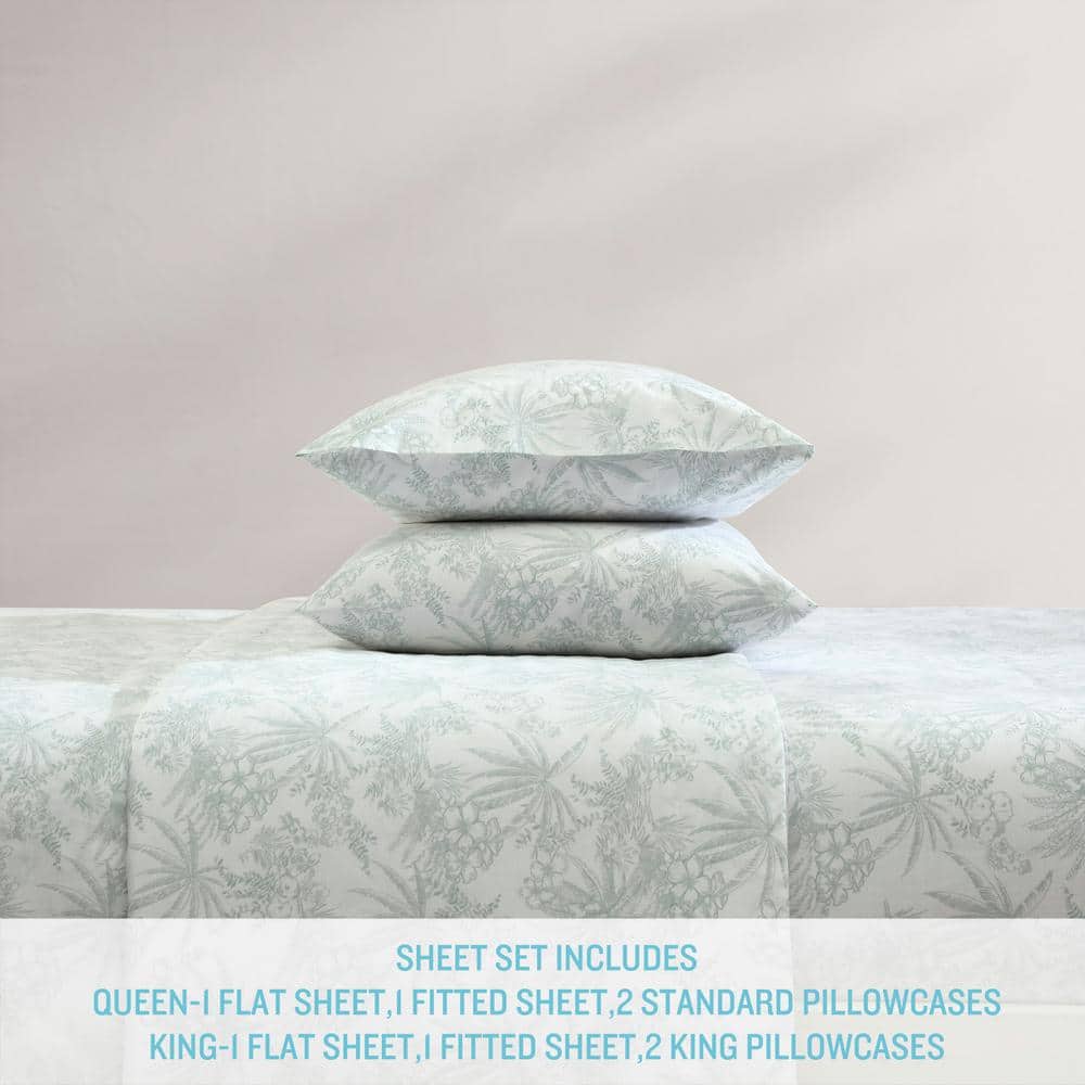 Pen and Ink Green Cotton Percale King Sheet Set