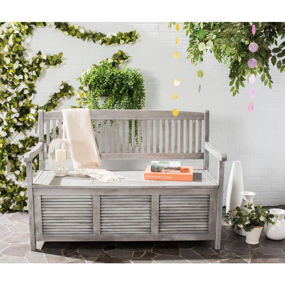 Transitional Gray Acacia Wood Storage Bench - 50"