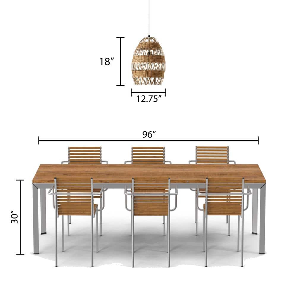 12.75" Tan Rattan and Metal Bowl Pendant Ceiling Light