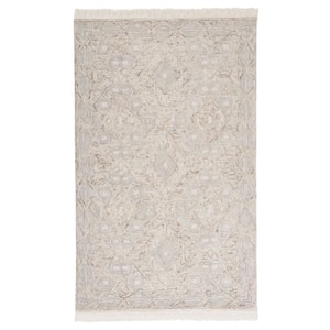 Ikat Ivory/Grey Doormat 3 ft. x 5 ft. Chevron Trellis Area Rug