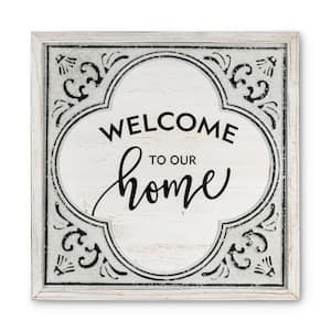 23.63 in. H Antique White Wood and Embossed Metal Welcome Home Wall Art