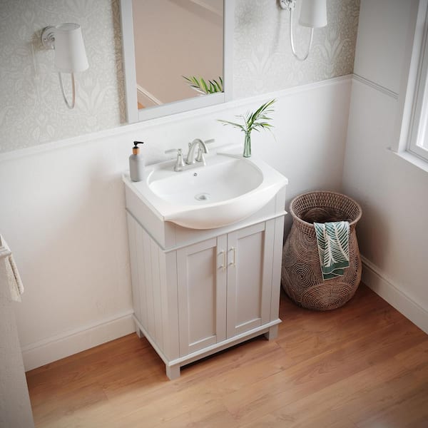 Hartford 24 in. Single Sink Transitional White Bath Vanity with White Ceramic Top and Integrated Sink