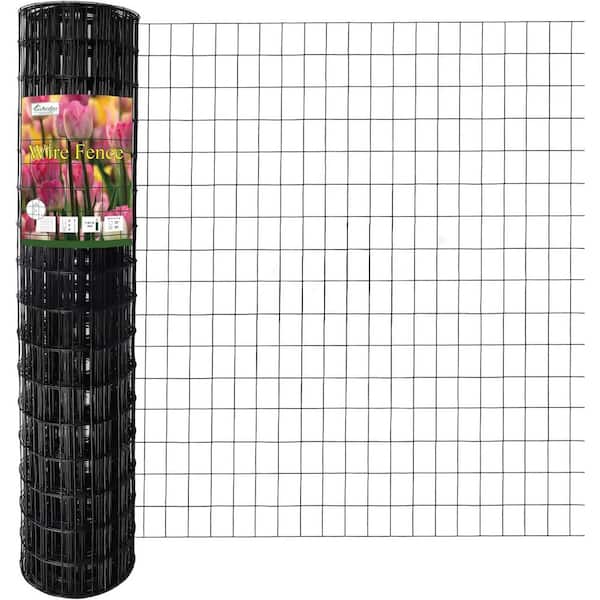 Welded Wire Fence 48 Inch x 50 Foot 16-Gauge PVC Coated Metal Mesh Black Garden Border Fencing Roll for Plant Protection