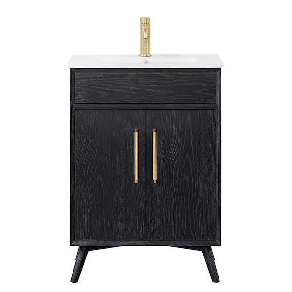 Delhi 24 in. W x 18.3 in. D x 34.1 in. H Single Sink Bath Vanity in Fir Wood Black with White Ceramic Basin Top
