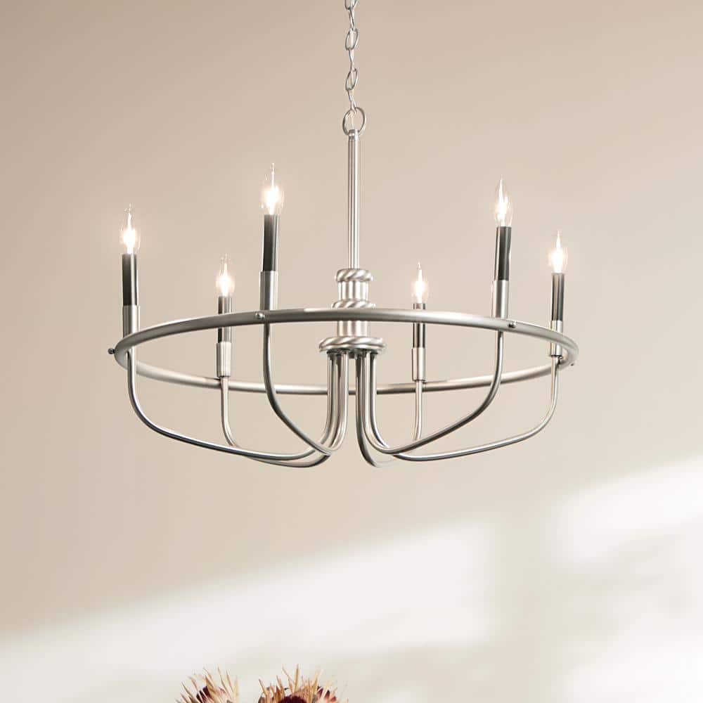 Brushed Nickel 6-Light Modern Candle Chandelier