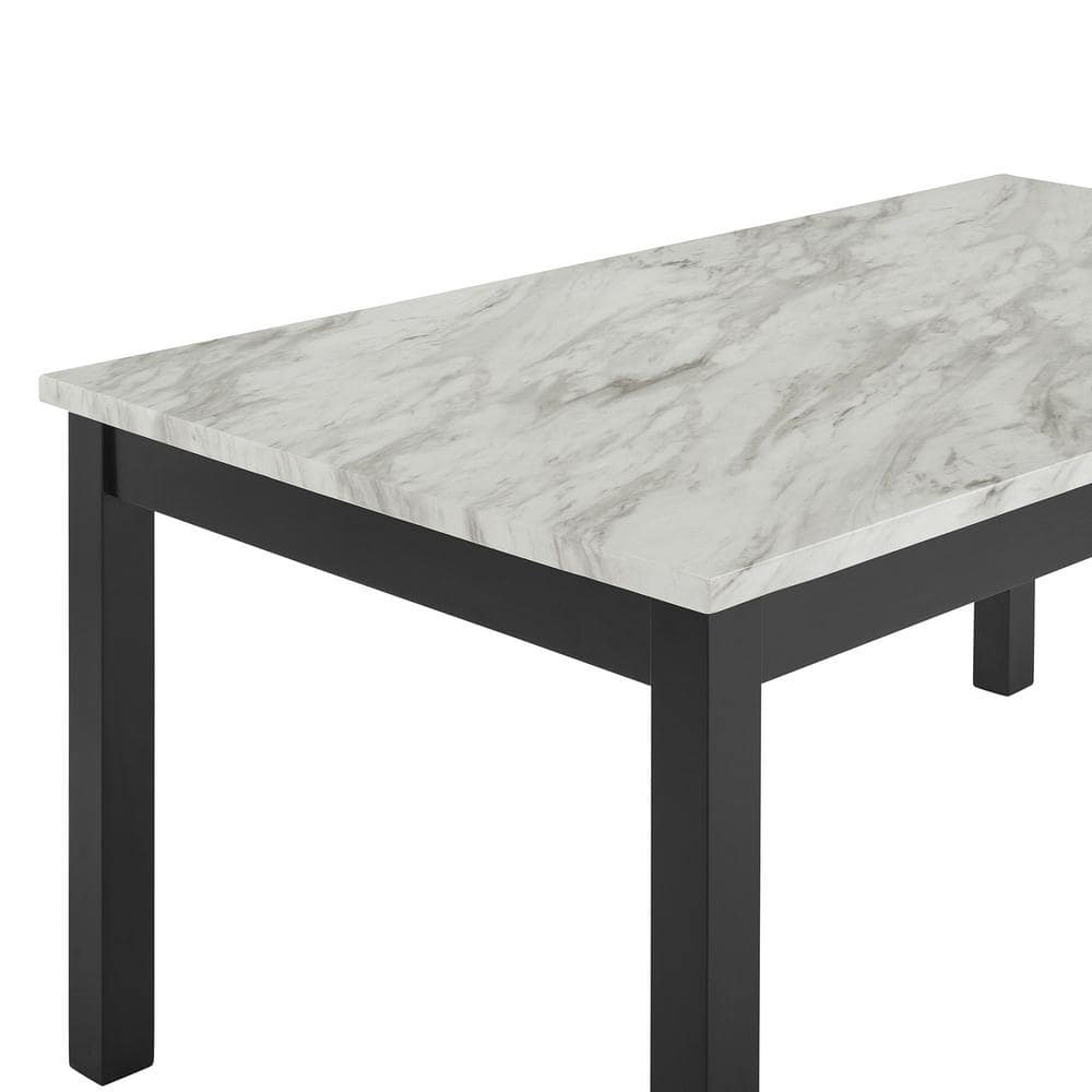 Celeste 64" Black Wood Dining Table with Faux Marble Top