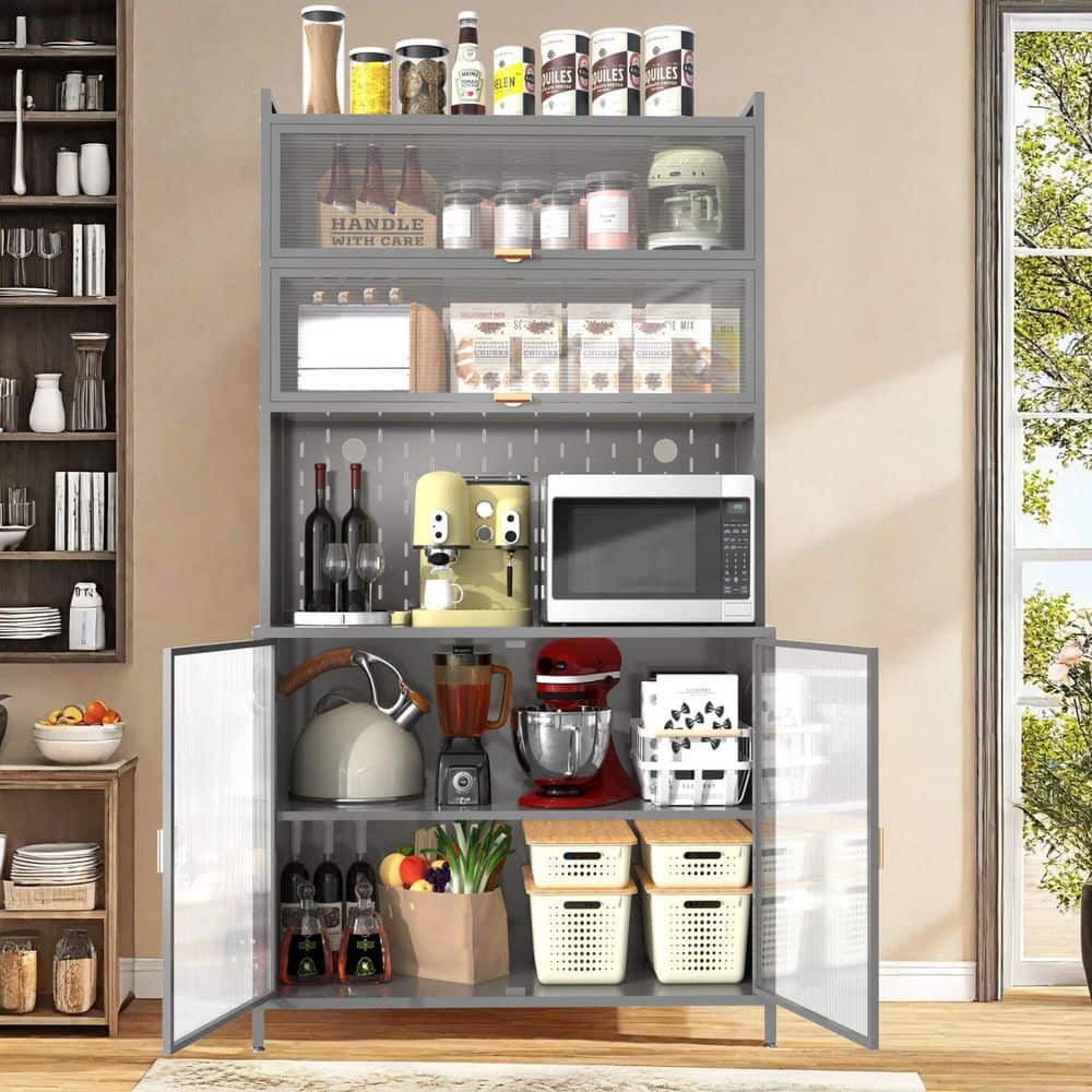 HOUSE INDUSTRIES カリモク　シェルフ Siavonce 73 in. Tall Kitchen Pantry Organizer Cabinet, 6 Level