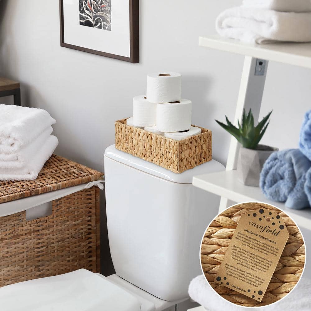 Brown Natural 16 in. x 4.25 in. Wicker Woven Water Hyacinth Decorative Baskets Bathroom Storage Bins (Set of 2) price history on PriceWatchPro