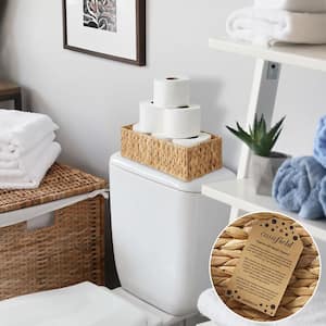 Brown Natural 16 in. x 4.25 in. Wicker Woven Water Hyacinth Decorative Baskets Bathroom Storage Bins (Set of 2)