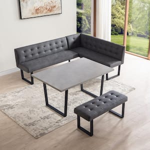 3-Piece Gray Dining Table Set 47.2 in. Rectangle Table, 1 Left Seat Bench and 1 Bench (Gray)
