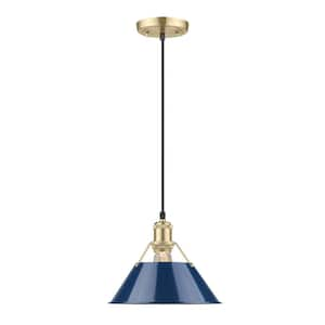 Orwell 100-Watt 1-Light Brushed Champagne Bronze and Matte Navy Pendant Light