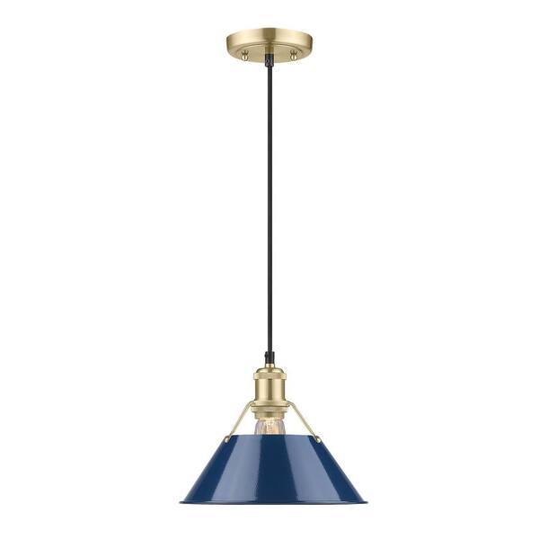 Golden Lighting Orwell 100-Watt 1-Light Brushed Champagne Bronze and Matte Navy Pendant Light