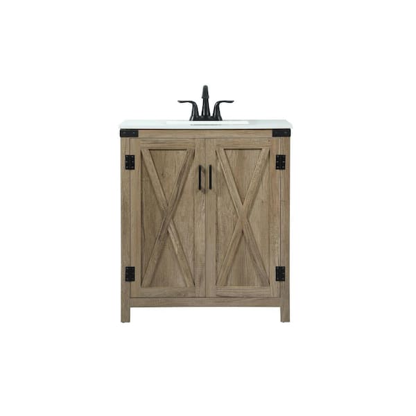 Unbranded Simply Living 30 in. W x 19 in. D x 34 in. H Bath Vanity in Natural Oak with Ivory White Engineered Marble Top