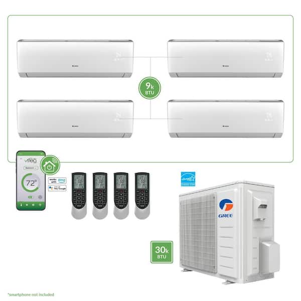 GREE Gen3 Smart Home Quad-Zone 28,400 BTU 2.5 Ton Ductless Mini Split Air Conditioner with Heat, Inverter, Remote - 230-Volt