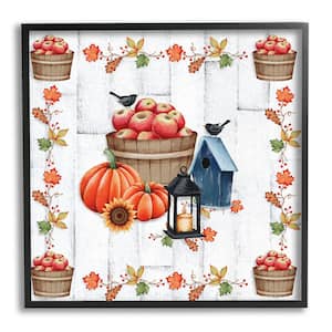 Autumnal Apples and Lantern by Emma Leach 1-Piece Framed Graphic Print Nature Poster Art Print 24 in. x 24 in.