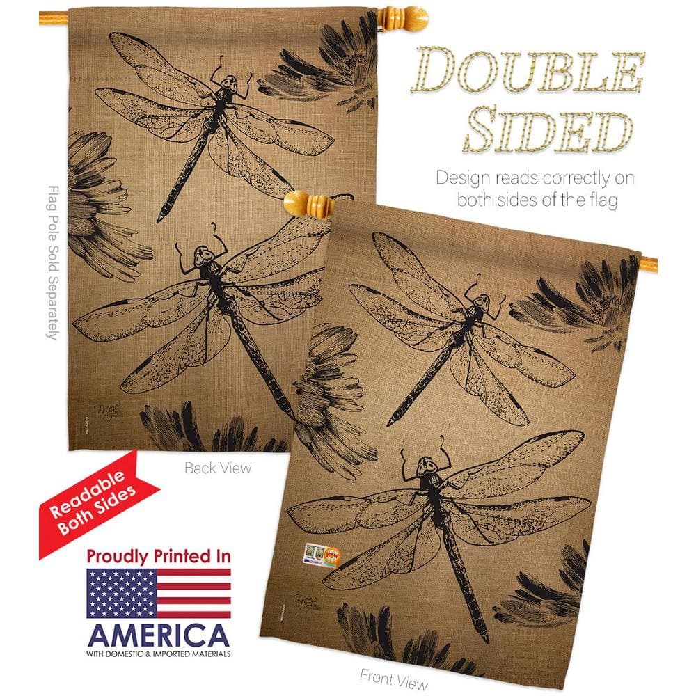 28" x 40" Burlap Dragonfly Garden House Flag