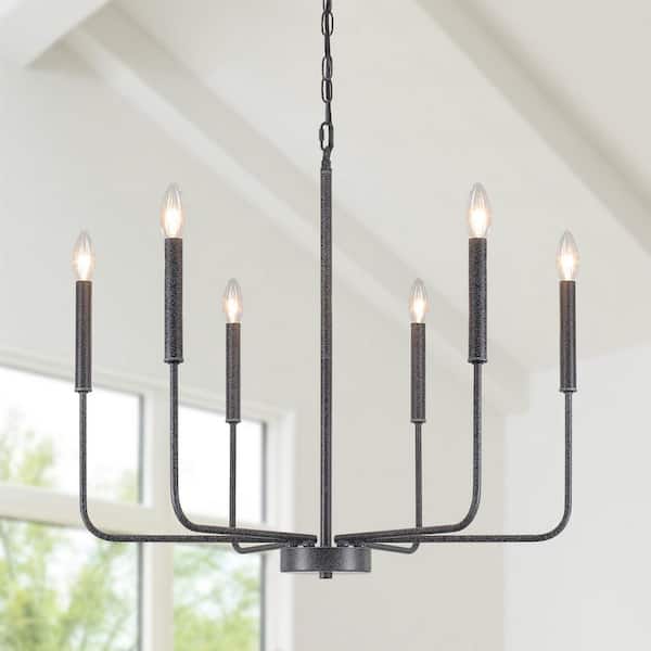 LWYTJO Classic 6-Light Traditional Fixture Brushed Black and White Modern Farmhouse Candle Kitchen Island Chandelier