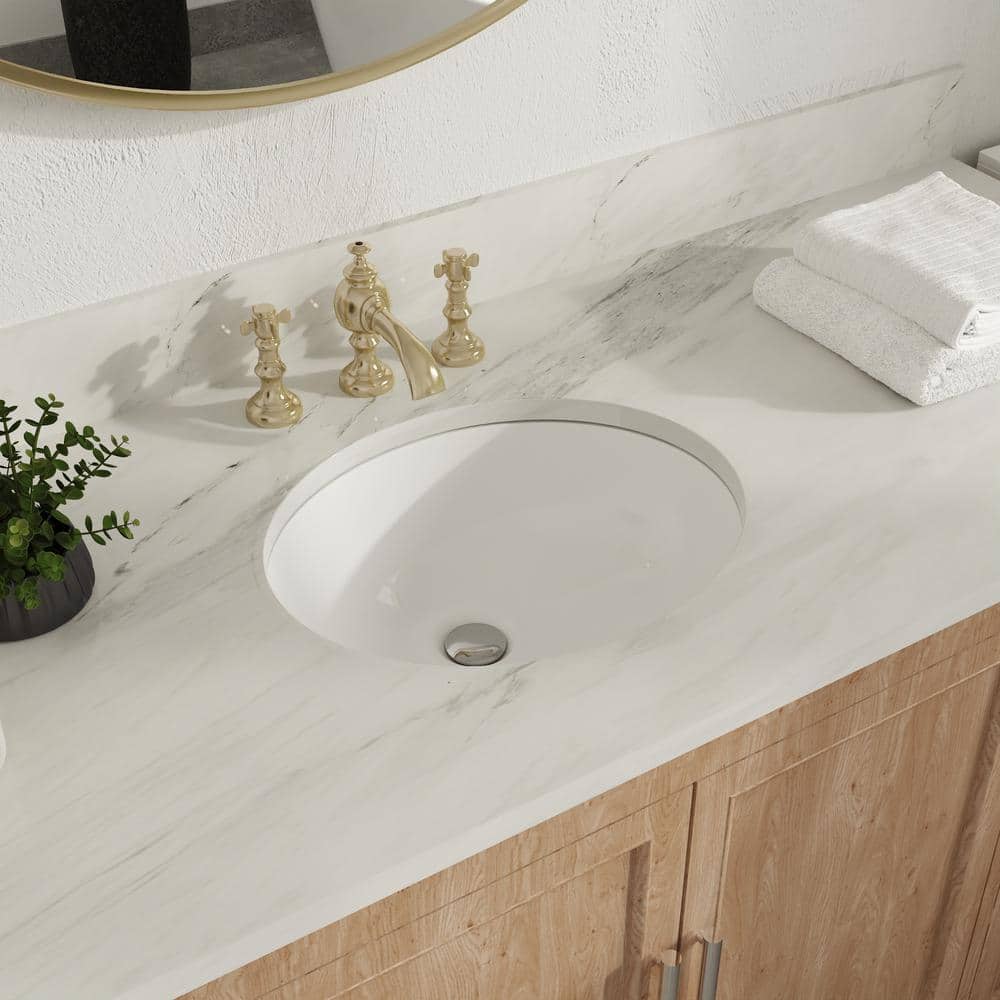 White Ceramic Oval Undermount Bathroom Sink with Overflow