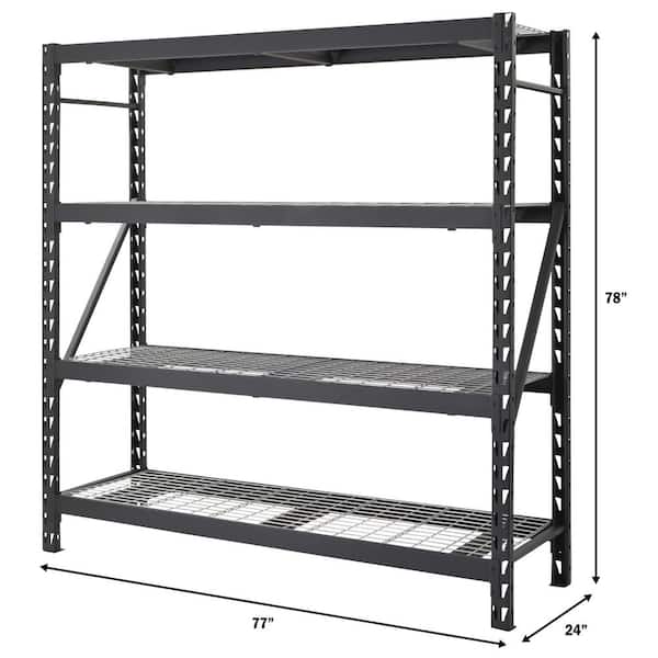 4-Tier Industrial Duty Steel Freestanding Garage Storage Shelving Unit in  Black (77 in. W x 78 in. H x 24 in. D)