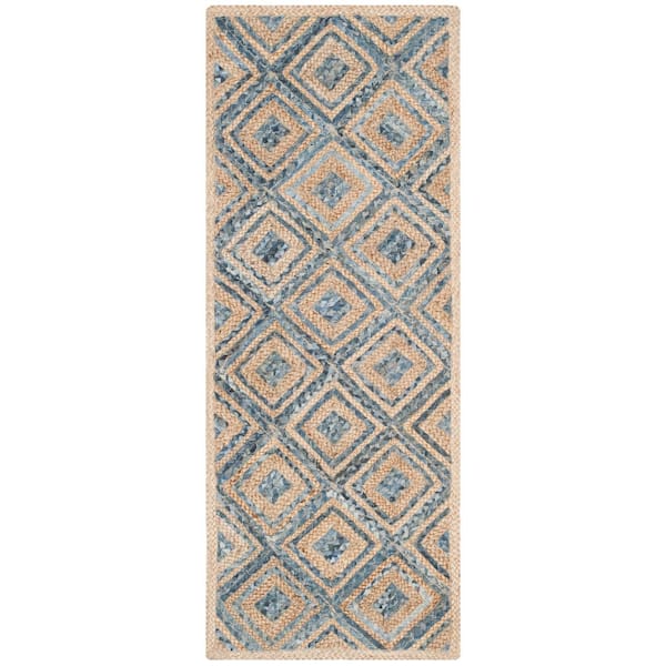 SAFAVIEH Cape Cod Natural/Blue 2 ft. x 10 ft. Geometric Runner Rug