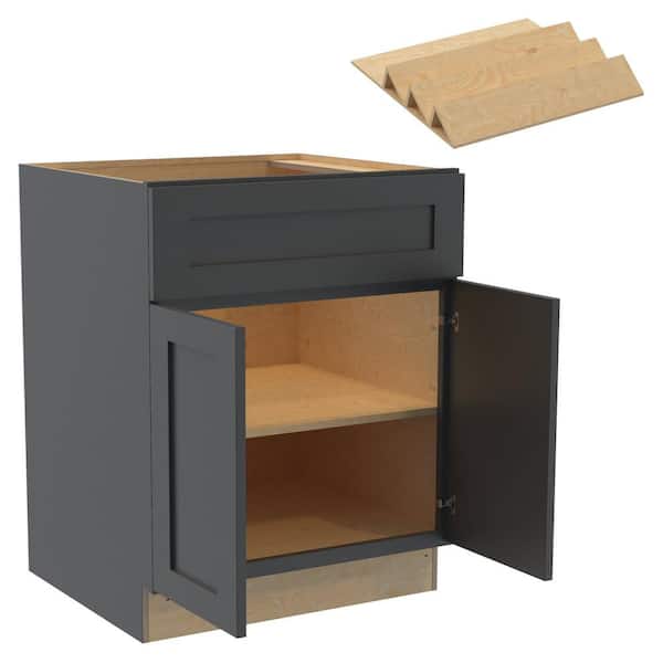 Home Decorators Collection Newport 27 in. W x 24 in. D x 34.5 in. H Assembled Plywood Base Kitchen Cabinet in Deep Onyx with Spice Soft Close