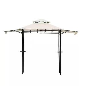 12 ft. x 4.3 ft. Beige Grill Gazebo, Double Tiered Patio Gazebo with Bar Counters for Outdoor BBQ