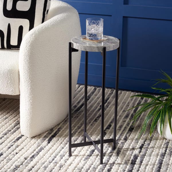 SAFAVIEH Hames 10 in. Sand Brown/Black Round Faux Marble End Table