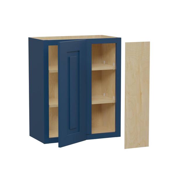 Home Decorators Collection Grayson 24 in. W x 12 in. D x 30 in. H Assembled Plywood Blind Wall Kitchen Cabinet in Mythic Blue with Soft Close RH