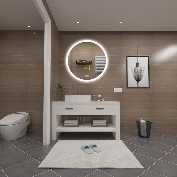 HOMLUX 24 in. W x 24 in. H Round Frameless LED Light with 3-Color
