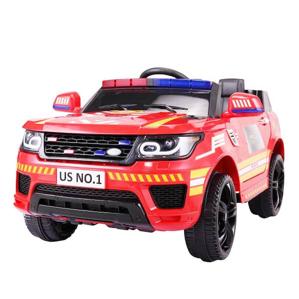 TOBBI 12-Volt Kid Ride on Fire Truck Electric Car with Remote Control/Real Megaphone and Siren in Red
