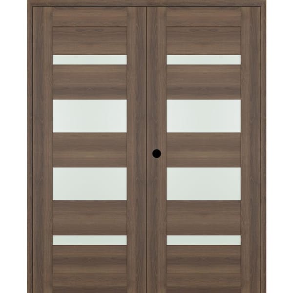 Belldinni 07-01 56 in. x 96 in. Right Active 4-Lite Frosted Glass Pecan Nutwood Wood Composite Double Prehung Interior Door
