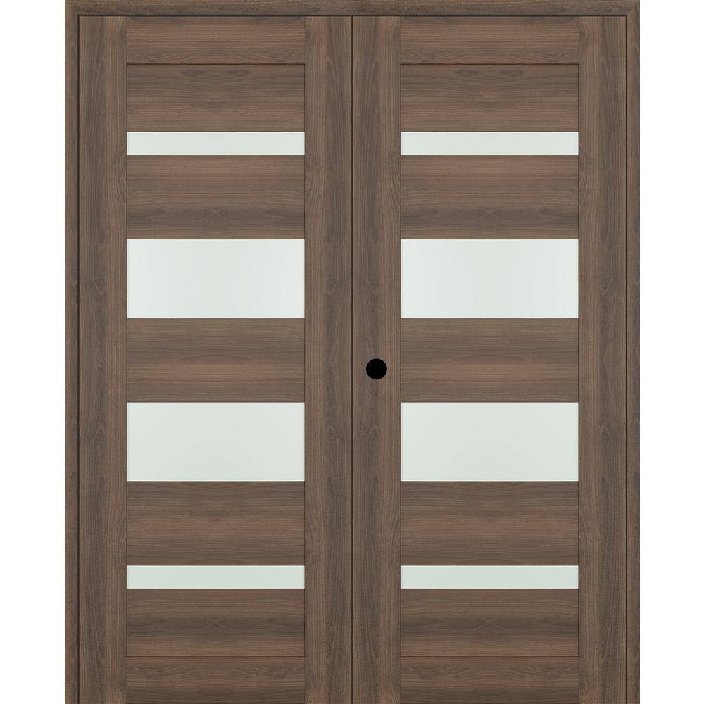 Vona 07-01 72 in. x 80 in. Right Active 4-Lite Frosted Glass Pecan Nutwood Wood Composite Double Prehung Interior Door price history on PriceWatchPro