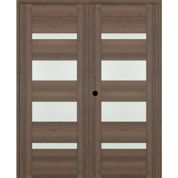 Belldinni 07-01 48 in. x 80 in. Right Active 4-Lite Frosted Glass Pecan Nutwood Wood Composite Double Prehung Interior Door