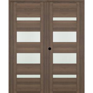 Vona 07-01 64 in. x 96 in. Right Active 4-Lite Frosted Glass Pecan Nutwood Wood Composite Double Prehung Interior Door