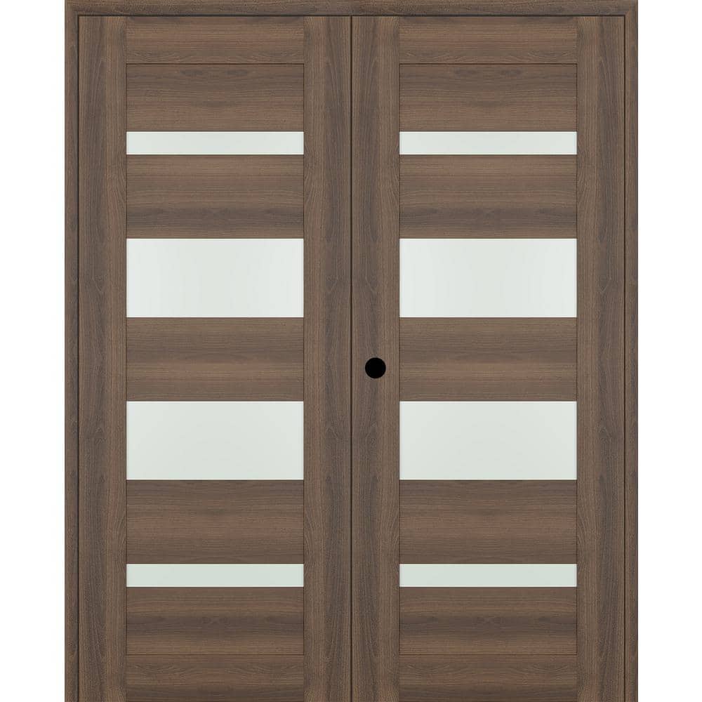 07-01 48 in. x 84 in. Right Active 4-Lite Frosted Glass Pecan Nutwood Wood Composite Double Prehung Interior Door price history on PriceWatchPro