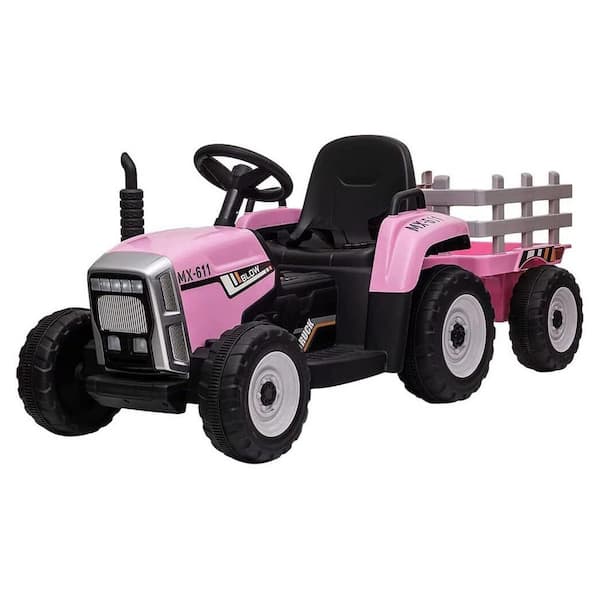 Garvee 12-Volt Ride On Tractor, Electric Vehicle Toy with Trailer and Remote Control, 3-Gear-Shift, Light Pink