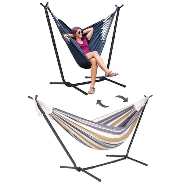 10.7 ft. 2-Person Brazilian-Style hammock with 2-in-1 Convertible Stand in Coffee Stripe
