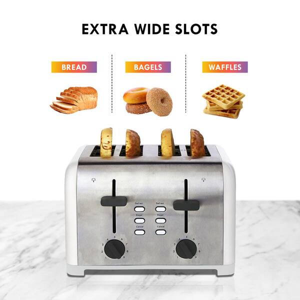 Kenmore 4 Slice Toaster, White Stainless Steel, Dual Controls, Extra Wide  Slots, Bagel and Defrost