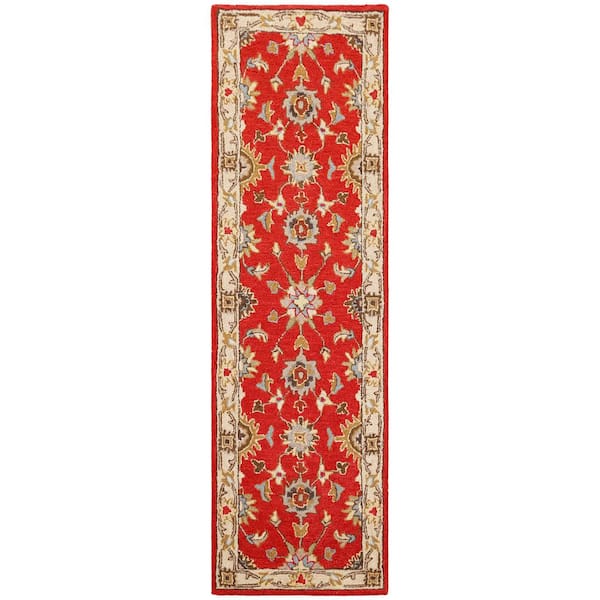 Ottomanson Agra Collection Mahal Design 2 ft. x 8 ft. Indoor Handmade Wool Runner Rug, 2 ft. 3 in. x 7 ft. 6 in., Rust Beige