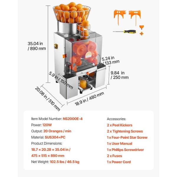 SKYSHALO Commercial Orange Juicer Machine 120W Automatic Feeding