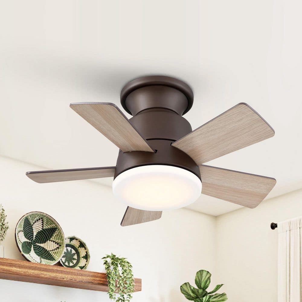 Evaluna 24 in. Integrated LED Indoor Bronze Flush Mount Ceiling Fan with Light and Remote Control price history on PriceWatchPro