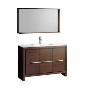 Allier 48 in. Vanity in Wenge Brown with Ceramic Vanity Top in White and Mirror